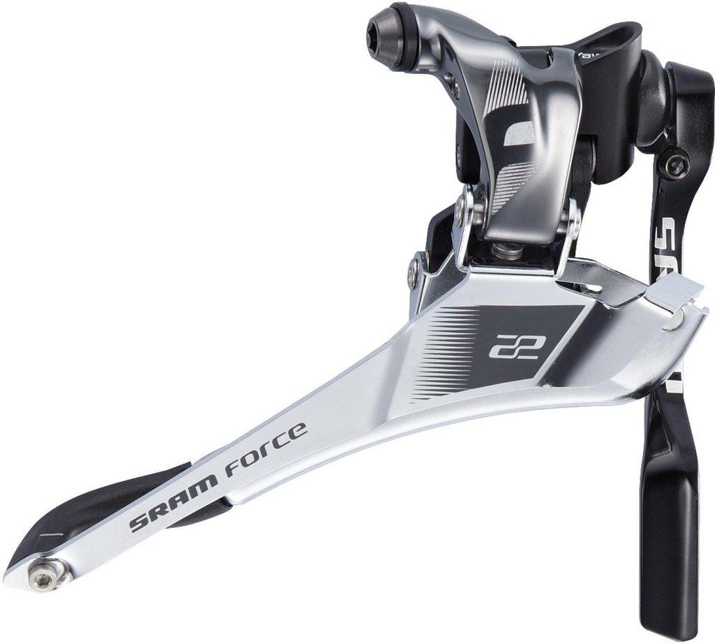 Desviador delantero SRAM Force 22 Yaw de soldar con Chain Spotter plateado – vista lateral