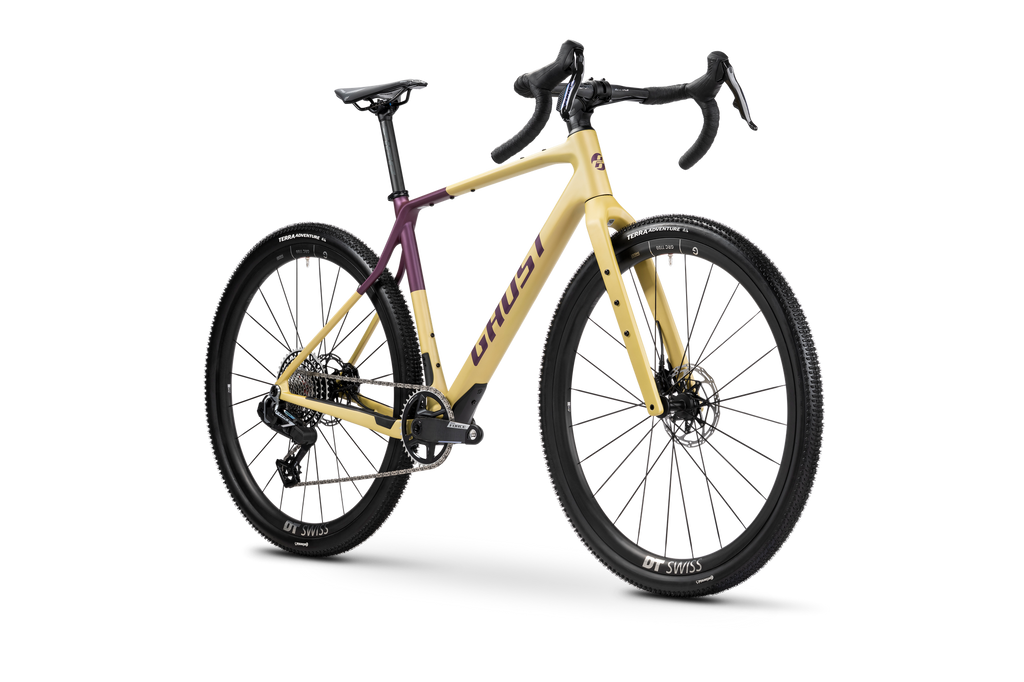 Bicicleta gravel Ghost Asket CF Ltd 2026 honey gold/berry blush – vista en perspectiva