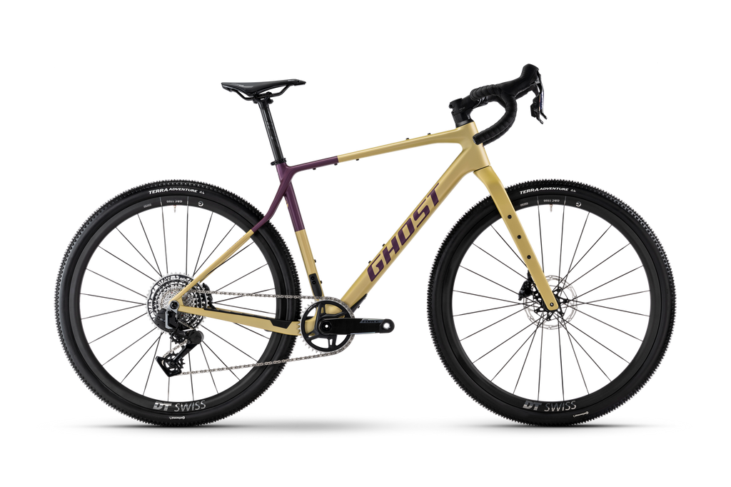 Bicicleta gravel Ghost Asket CF Ltd 2026 honey gold/berry blush – vista lateral