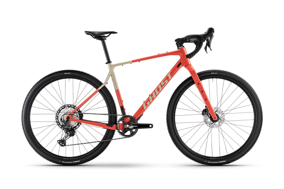 Bicicleta gravel Ghost Asket CF Pro 2026 passion flame/sandy beige – vista lateral