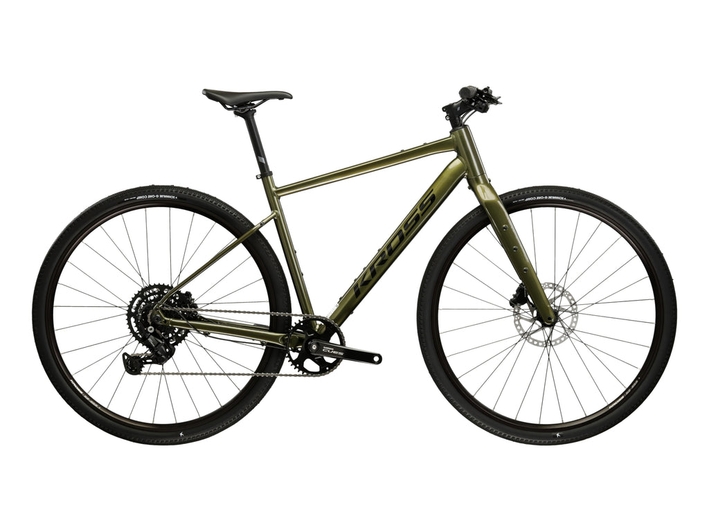 Bicicleta gravel Kross Esker 1.0 FL 2026 (manillar plano) graphite green – vista lateral