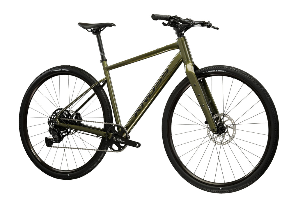 Bicicleta gravel Kross Esker 1.0 FL 2026 (manillar plano) graphite green – detalle