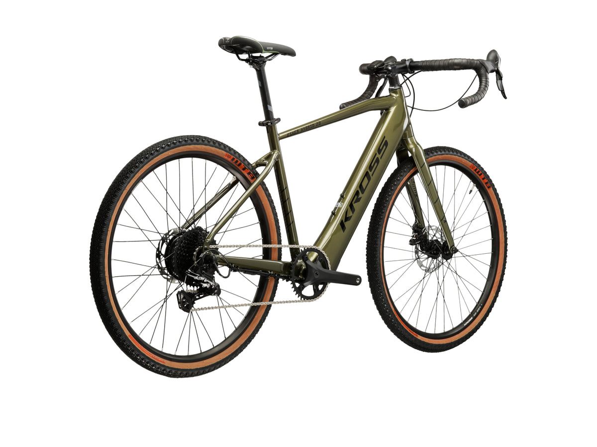 Bicicleta eléctrica gravel Kross Esker Hybrid 2.0 2023 khaki/black – detalle