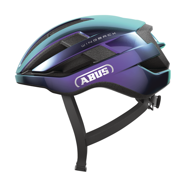 Casco ABUS WingBack púrpura tornasolado – vista lateral