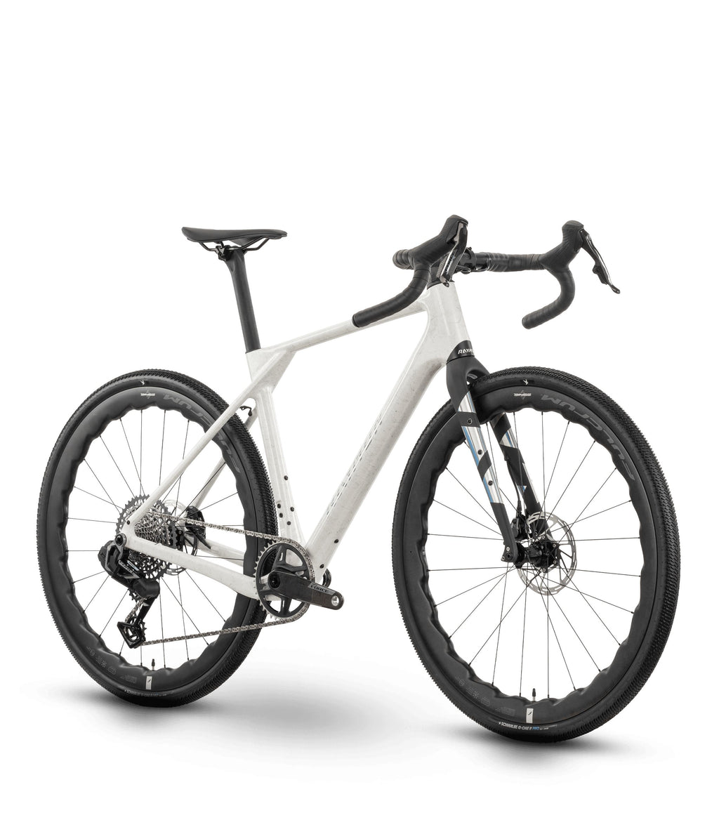 Bicicleta gravel Raymon Soreno Ultimate 2026 white marble – vista lateral