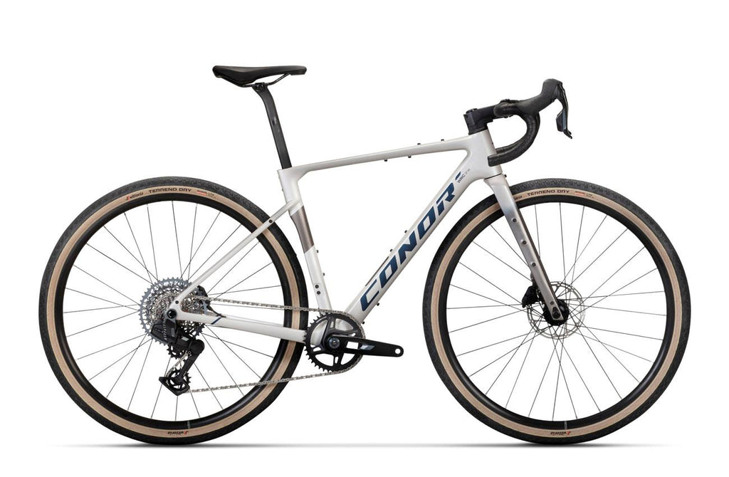 Bicicleta gravel Conor Selva Rival XPLR AXS blanco-gris – vista lateral