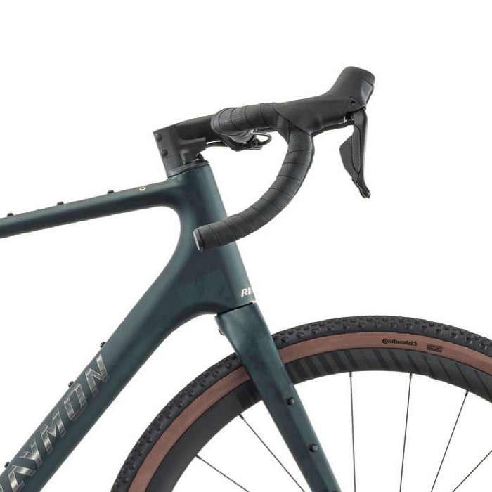 Bicicleta gravel Raymon Soreno Ultra 2027 ud jadegreen – detalle cockpit y mandos Shimano GRX Di2