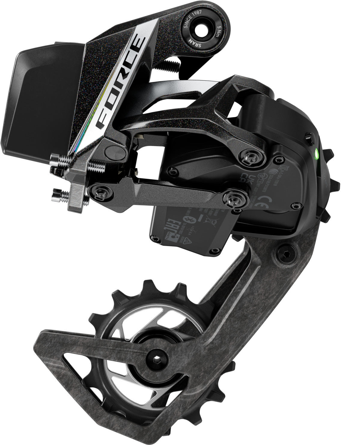 Cambio trasero SRAM Force AXS E1 12v, max. 36T (sin batería) negro – vista lateral